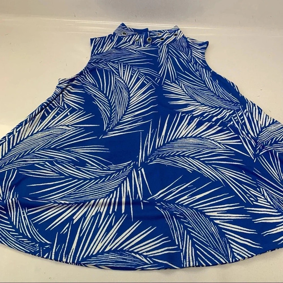 Ashley Stewart Top Woman 18/20 Blue White Print‎ Studs Moto Stretch Flowy Boho - Picture 7 of 12